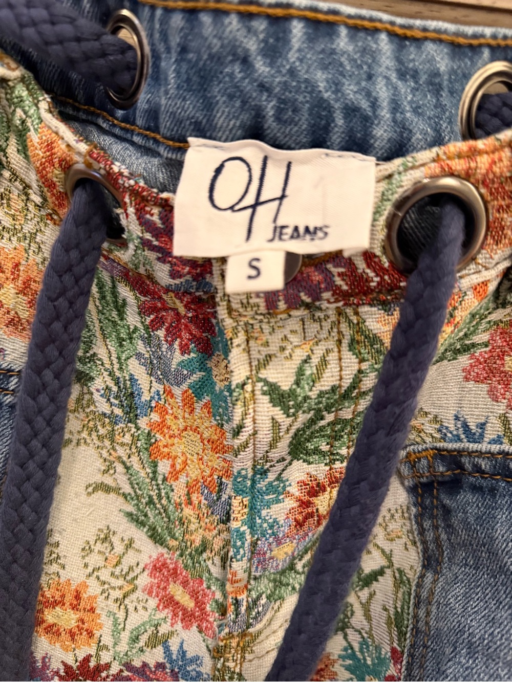 Oli & Hali Floral Patchwork Ankle Pants in Blue, Green, Yellow - Picture 5 of 16